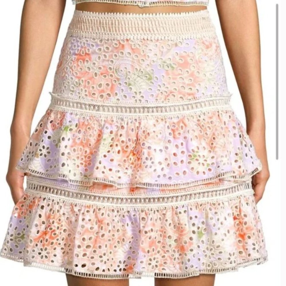 alice + olivia Kirsten Eyelet Embroidered Skirt